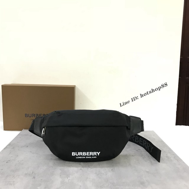 Burberry專櫃新款男女斜背腰包 巴寶莉黑色尼龍布腰包 yxb1160